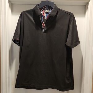 Men's Black Polo Shirt with Patterned Collar